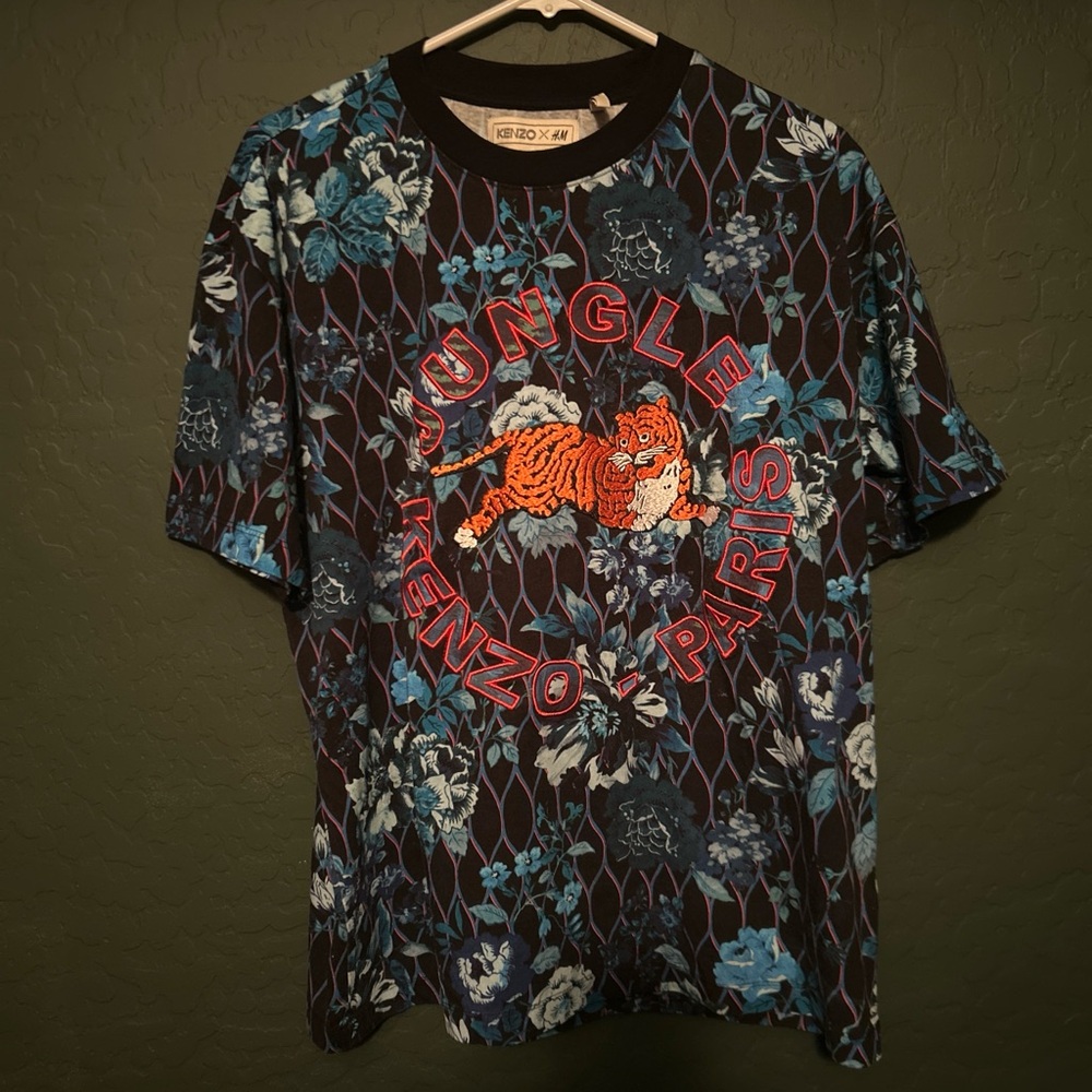 Kenzo Jungle Paris Black and Blue Floral Tee